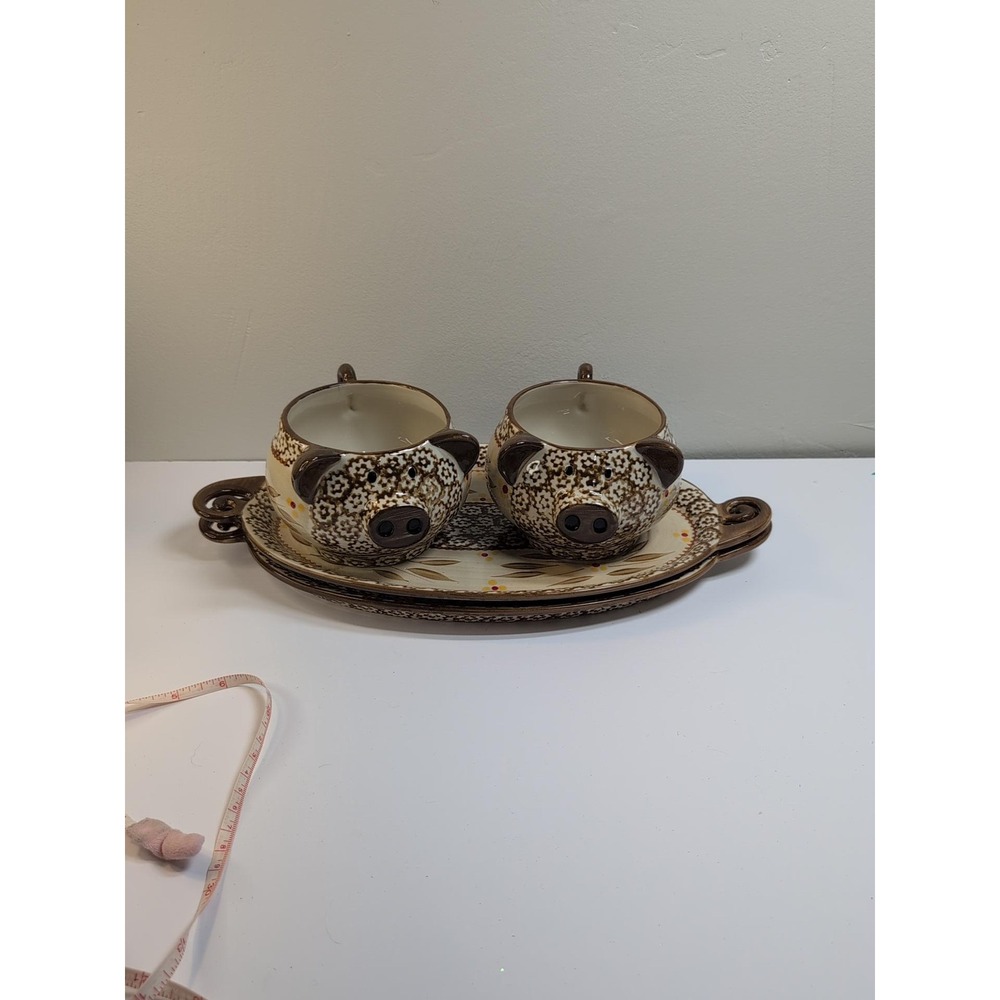 VINTAGE TEMPTATIONS TARA OLD WORLD PIG SHAPED SOUP BOWLS & PLATTERS 4 PIECE